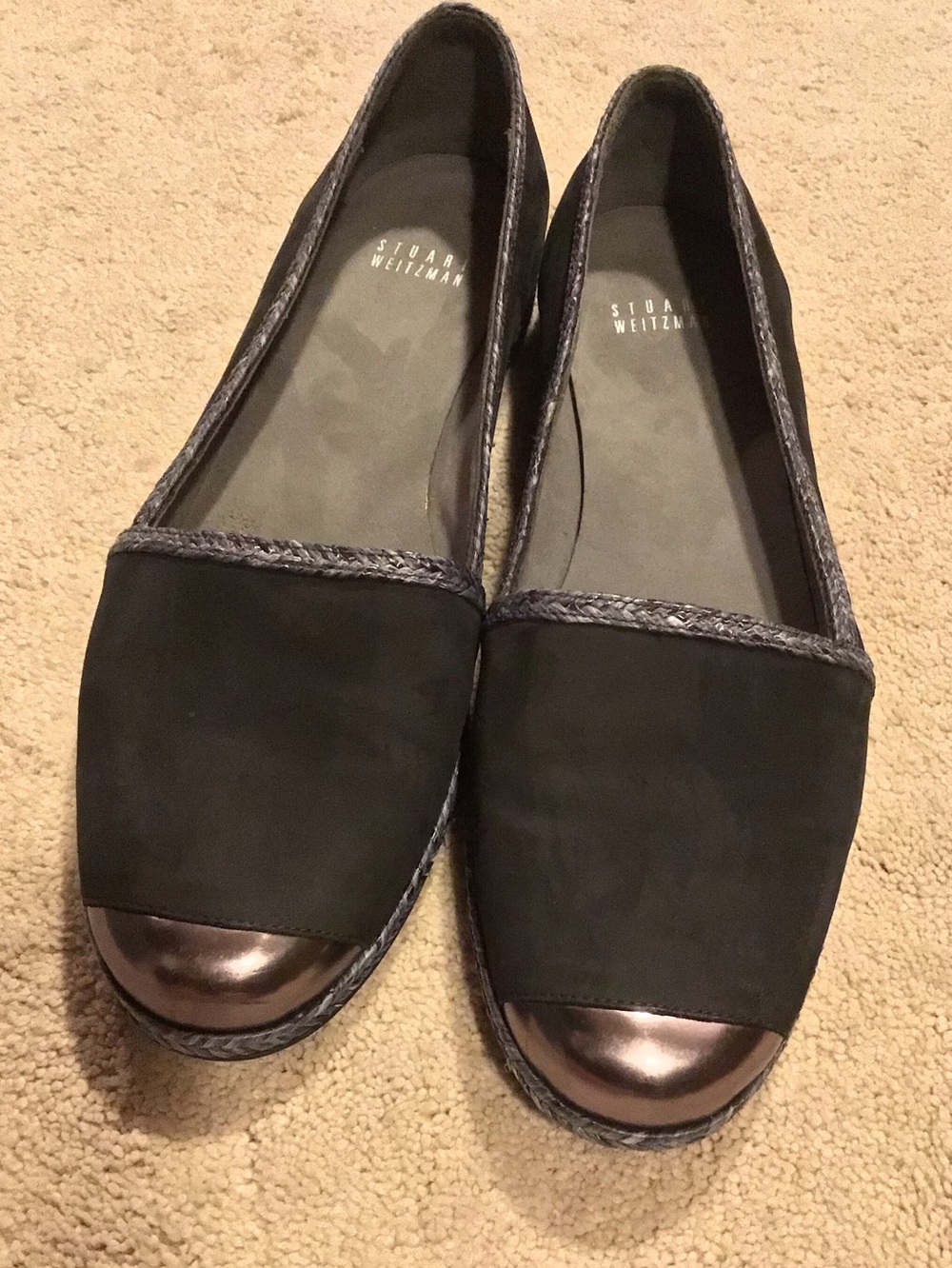 Vintage Stuart Weitzman Suede Flats Espadrilles Metallic Cap Toe
